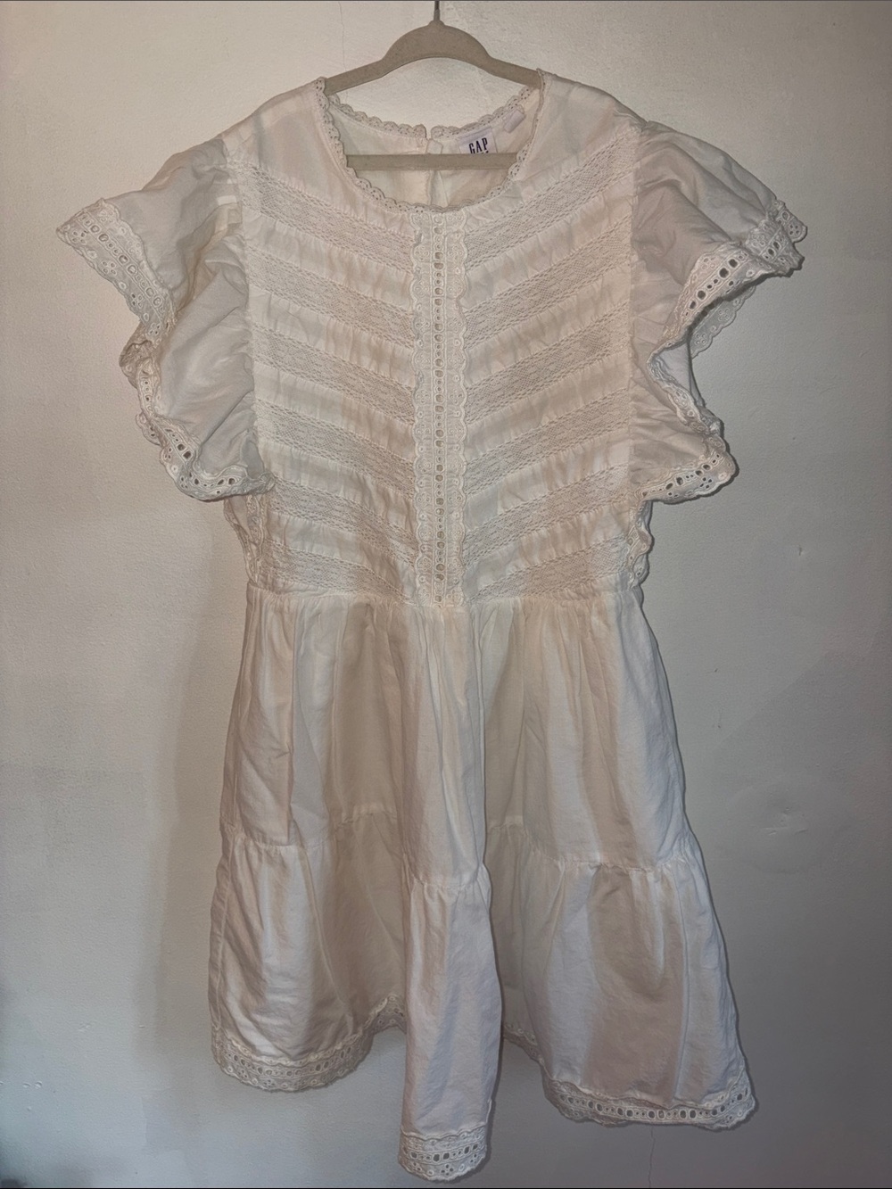 GAP Kids Cream Eyelet Lace Tiered Sundress